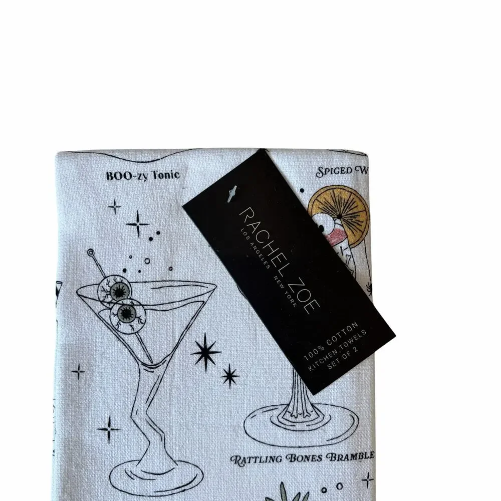 Rachel Zoe Cotton Kitchen Towels Set Of 2 Halloween Boozy Cocktails Summerween